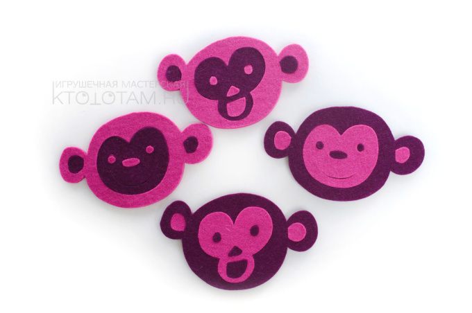 обезьянки , символ 2016 года обезьяны, костеры из фетра, фетровый декор стола, фетровые подарки