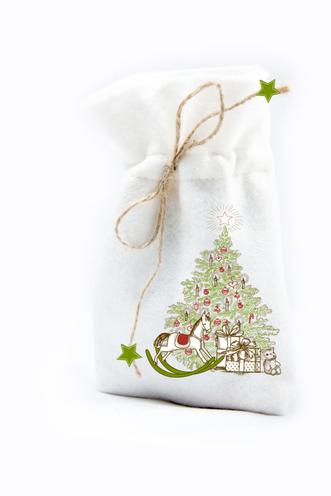 мешок из фетра с новогодним рисунком, упаковочный мешок, упаковка из фетра с логотипом