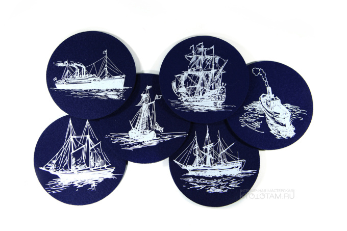 костеры, подставки под чашки из фетра с принтом корабли и логотипом на заказ