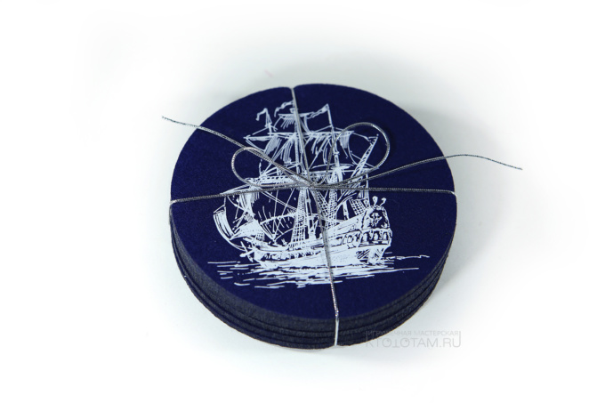 костеры, подставки под чашки из фетра с принтом корабли и логотипом на заказ