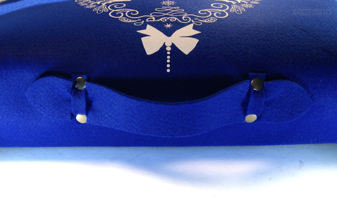 подарочный портфель синий с новогодним принтом из фетра
