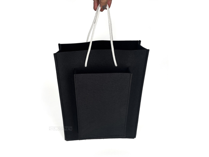 Черная сумка из фетра с внешним карманом, для трёх винных бутылок, подарочная упаковка для бутылки